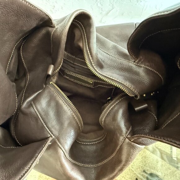 Kenneth Cole Brown Leather Studded Hobo Shoulder Bag — Brass Hardware — Large - Picture 7 of 8